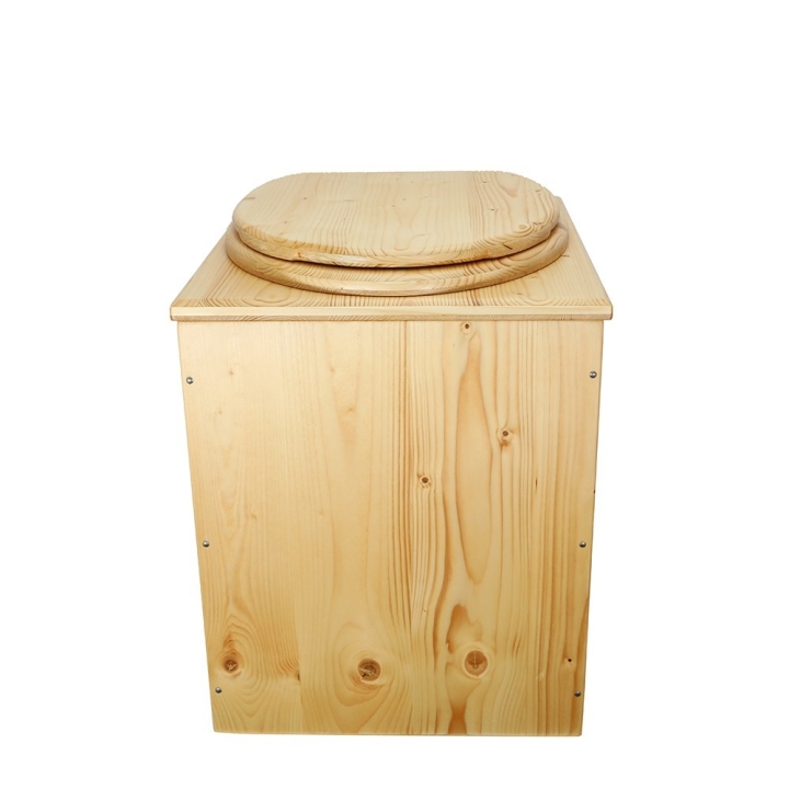  Toilette sèche rehaussée en bois huilé complète avec seau 20 litres et bavette inox