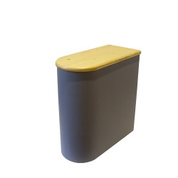 Bac à copeaux de bois arrondi gris avec couvercle huilé pour toilette sèche - modèle rehaussé