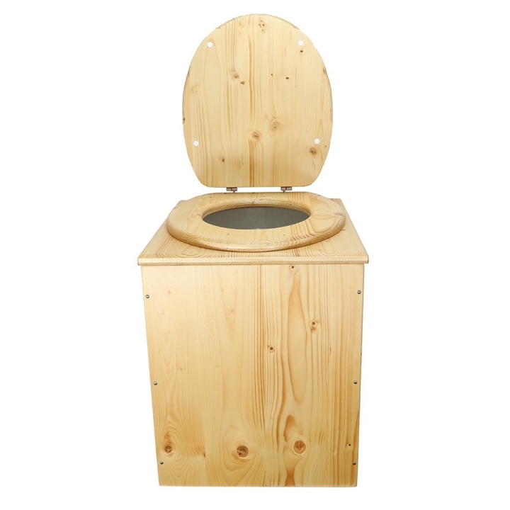  Toilette sèche rehaussée en bois huilé complète avec seau 20 litres et bavette inox