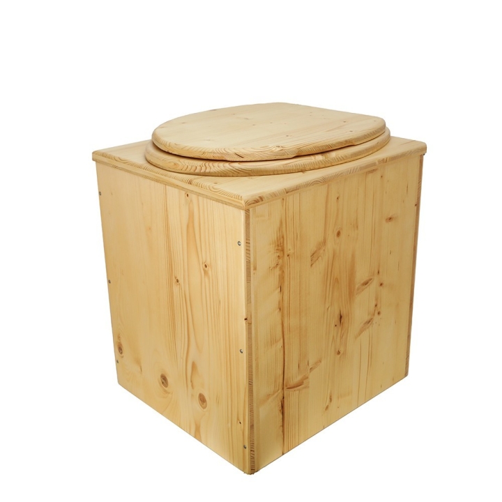  Toilette sèche rehaussée en bois huilé complète avec seau 20 litres et bavette inox