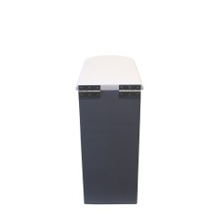 Bac à copeaux de bois gris/blanc arrondi avec couvercle pour toilette sèche - modèle rehaussé