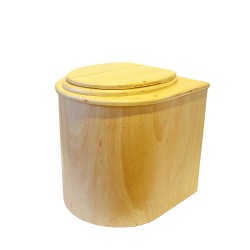 Pack Toilette sèche en bois huilé arrondie rehaussée avec seau 22L et bavette inox. Abattant bois huilé + Bac