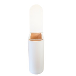 Bac à copeaux de bois rehaussé arrondi avec couvercle pour toilette sèche - modèle spécial demie lune PMR