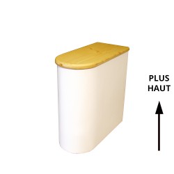 Bac à copeaux de bois arrondie blanc avec couvercle huilé pour toilette sèche - modèle spécial demie lune huilé/blanc rehaussé