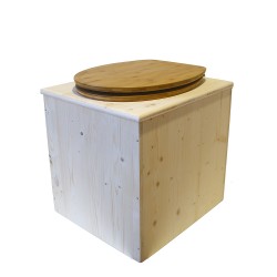 Toilette sèche rehaussée en bois brut complète avec seau plastique 22L, bavette inox, abattant bambou
