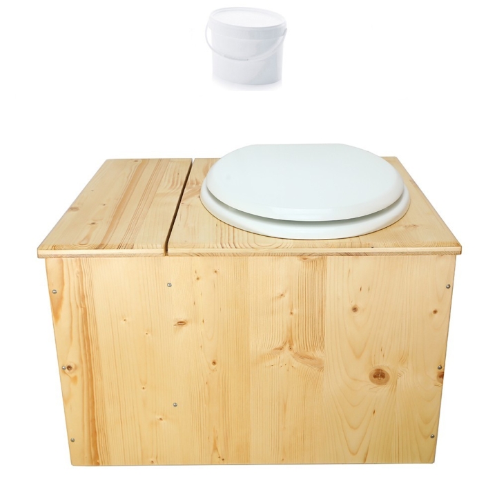 Toilette sèche huilée avec bac à copeaux de bois - La Bac blanche