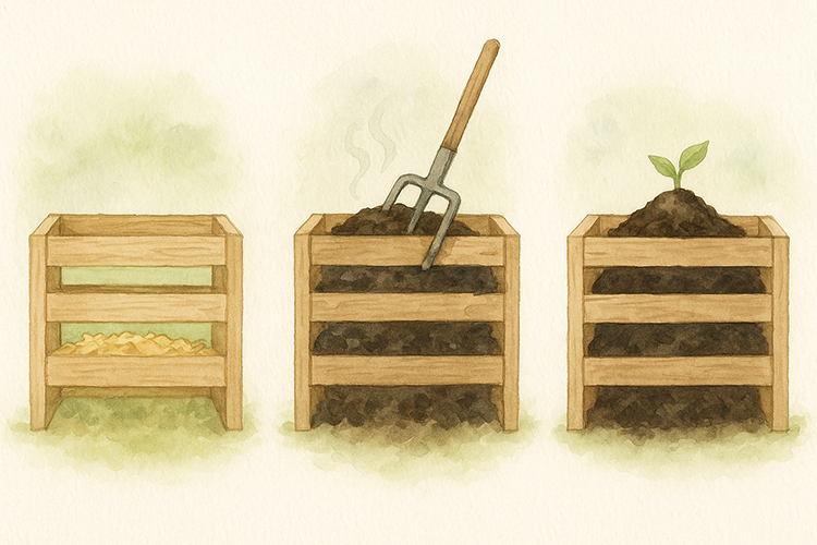 Processus du compostage, étapes : compost frais vs compost mature vs prêt à l’emploi.