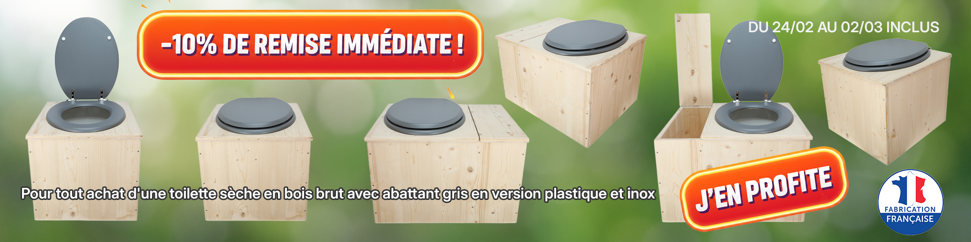 offre spéciale toilette sèche en bois brut avec abattant gris